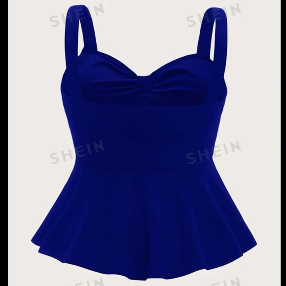 3 for $10 🛍️ SHEIN Classy Plus Royal Blue Solid Ruched Detail Peplum Tank Top - Picture 2 of 3